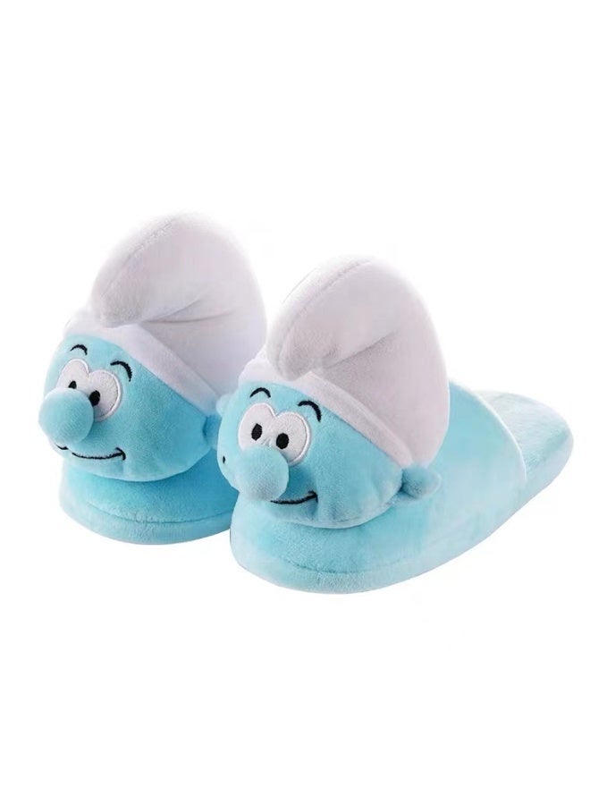 عام **شبشب السنافر المحشو بتصميم منزلق نصف - كارتوني لطيف، شبشب ناعم دافئ، مقاوم للانزلاق، شبشب منزلي للمعجبين** - Image 1